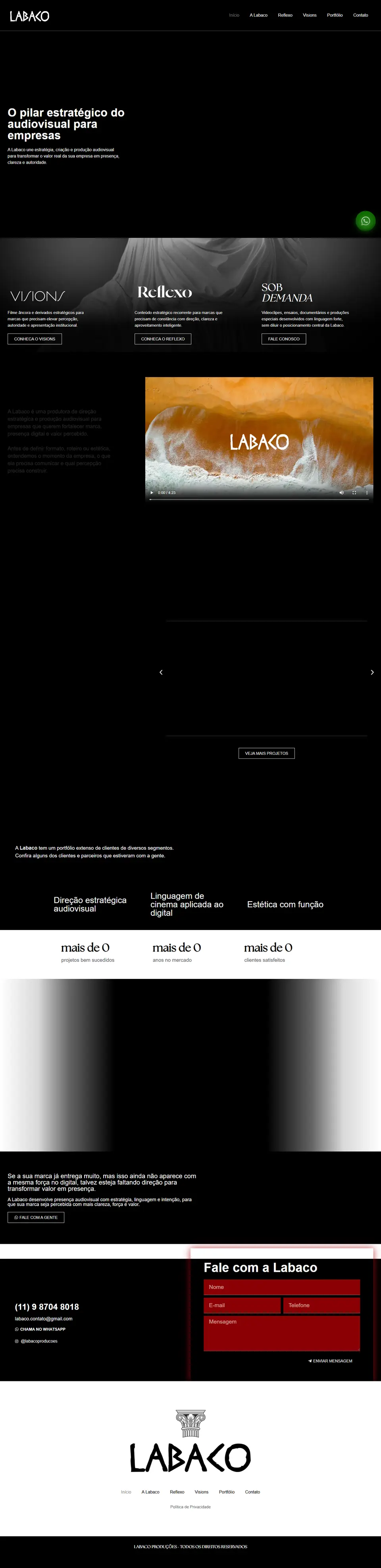 Layout final do site Labaco Produções